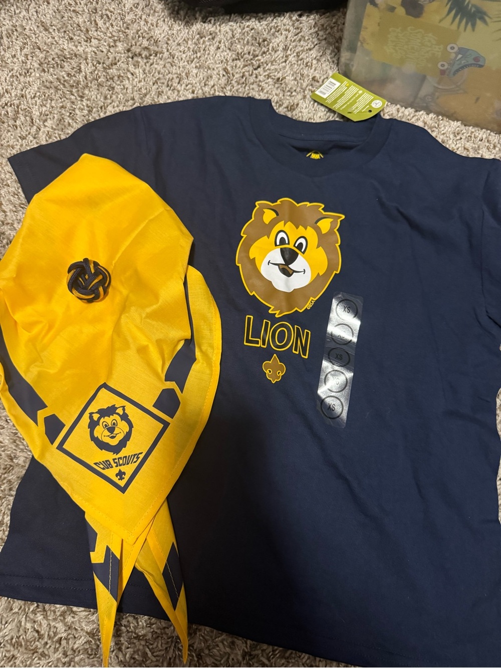 Kids Navy and Yellow Lion Scarf Set for Cub Scouts